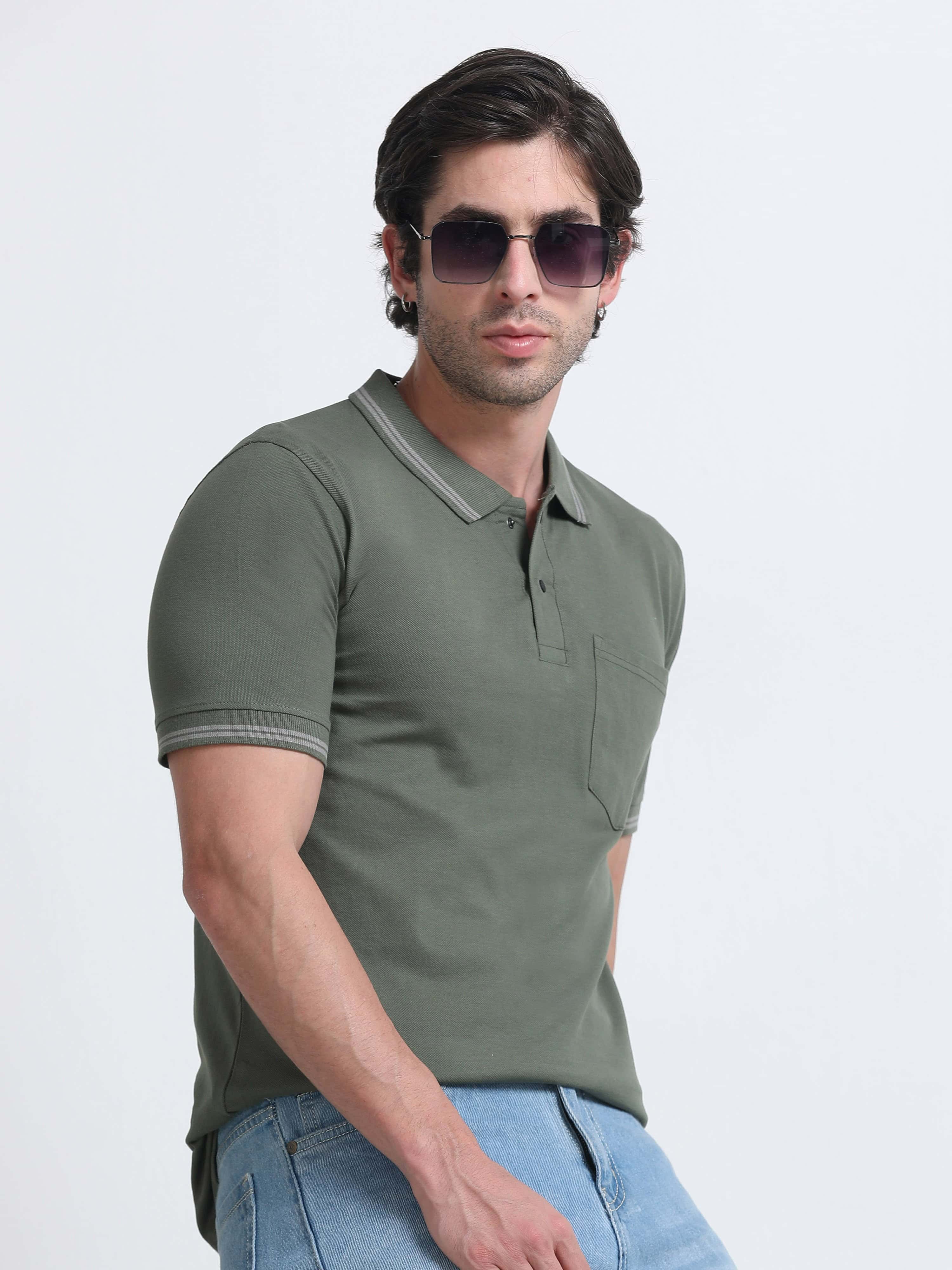 prime polo tshirt olive green